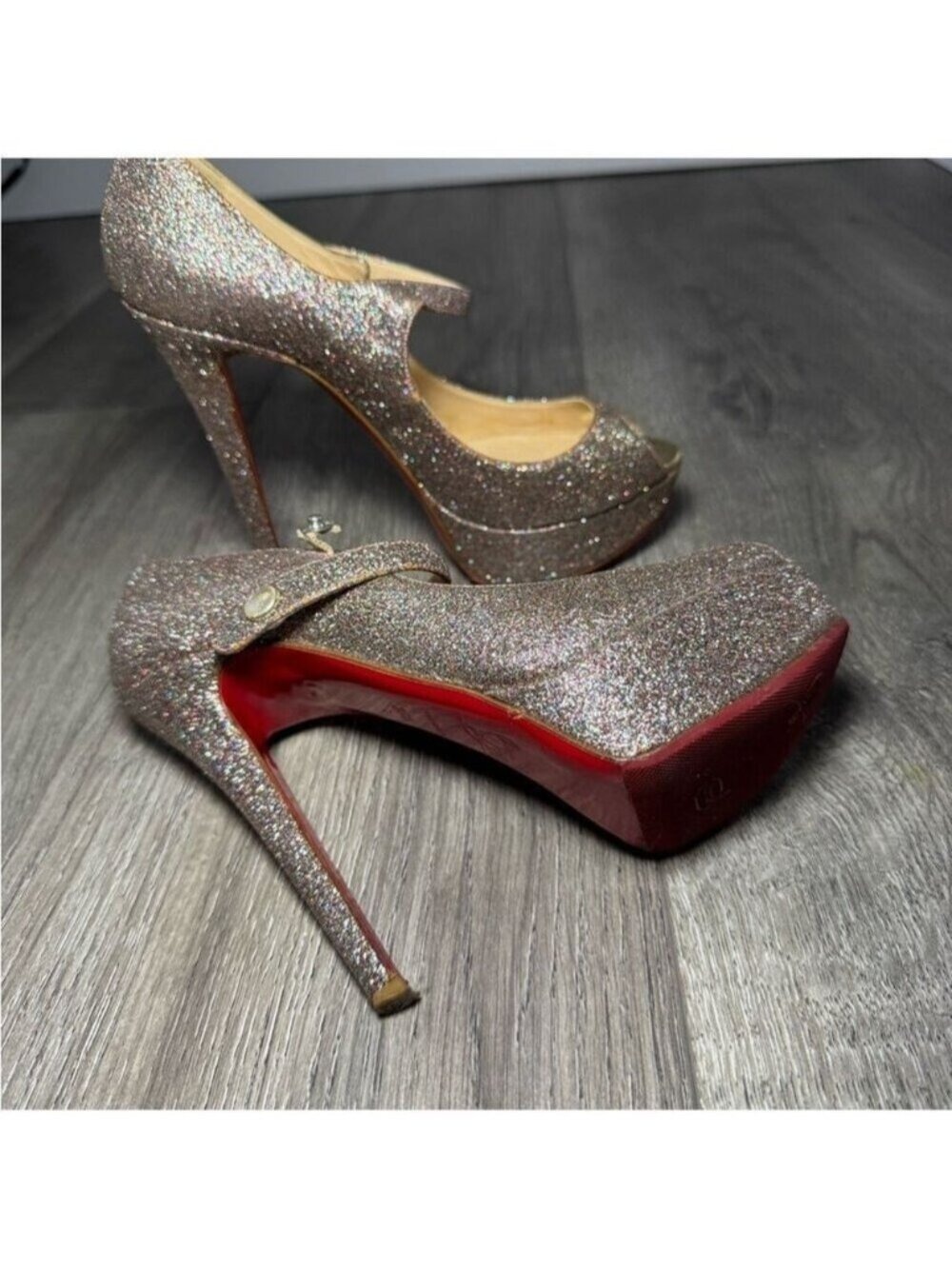 Christian Louboutin Bana 140 Glitter Minispecchio Silver Mary Jane Platform 0412 - Picture 5 of 12